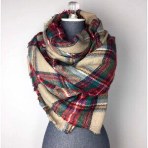 NWT ModCloth Lock & Key Tartan Plaid Fringe Blanket Scarf Wrap Cape Poncho Gift